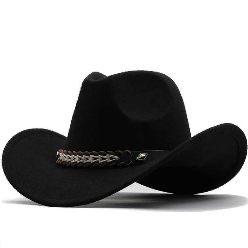 Belt style Western cowboy hat womens retro wide Brim Felt C hot pink cowboy hat outdoor unisex parent-child sun hat W241225