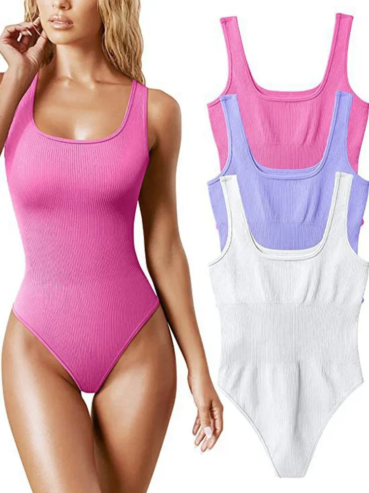 Seamless Sculpting Shaper Tank Top Solid Knit Rib Bodysuits Women Sleeveless Backless Romper Jumpsuit Beach Wear Bodysuits 241225