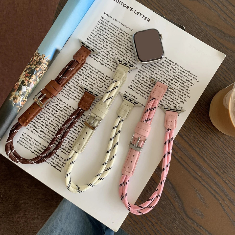 Fashion Nylon Rope Strap For Watch Band S10 9 8 7 6 SE 5 4 38/40/41/42/44/45/46/49mm Double Circle Bracelet 241220