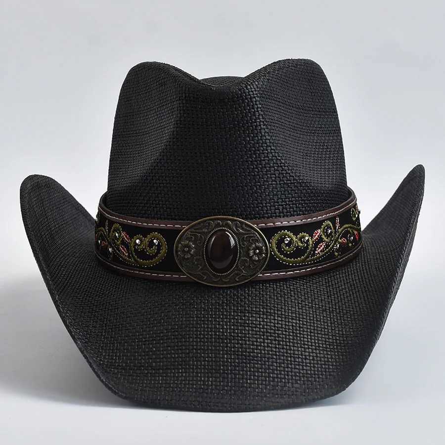Retro Curly Edge Cowboy Girl Jazz Hat Western Mens Str Hat Summer Beach Sun Hat W241225