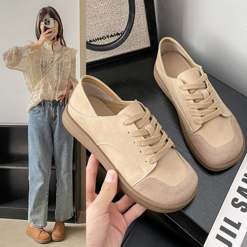 Womans Winter Leather Lace Up Plush Warm Flat Sole Cotton Shoe Soft Non Slip Widened Round Toe Moms Shoes241226