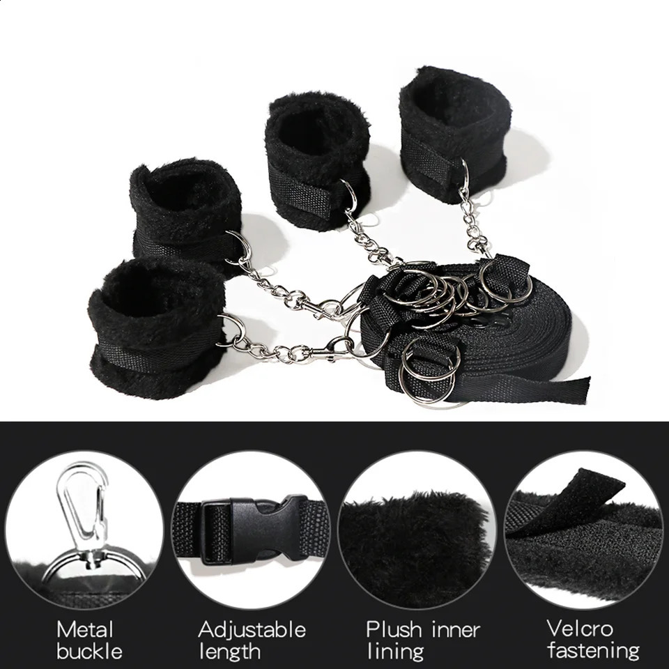 Sex Bondage BDSM Kit Restraints Set Sex Toys with Hand Cuffs Ankle Cuff Slave On The Bed Open Leg Flirt Toys for Women Couples 241226