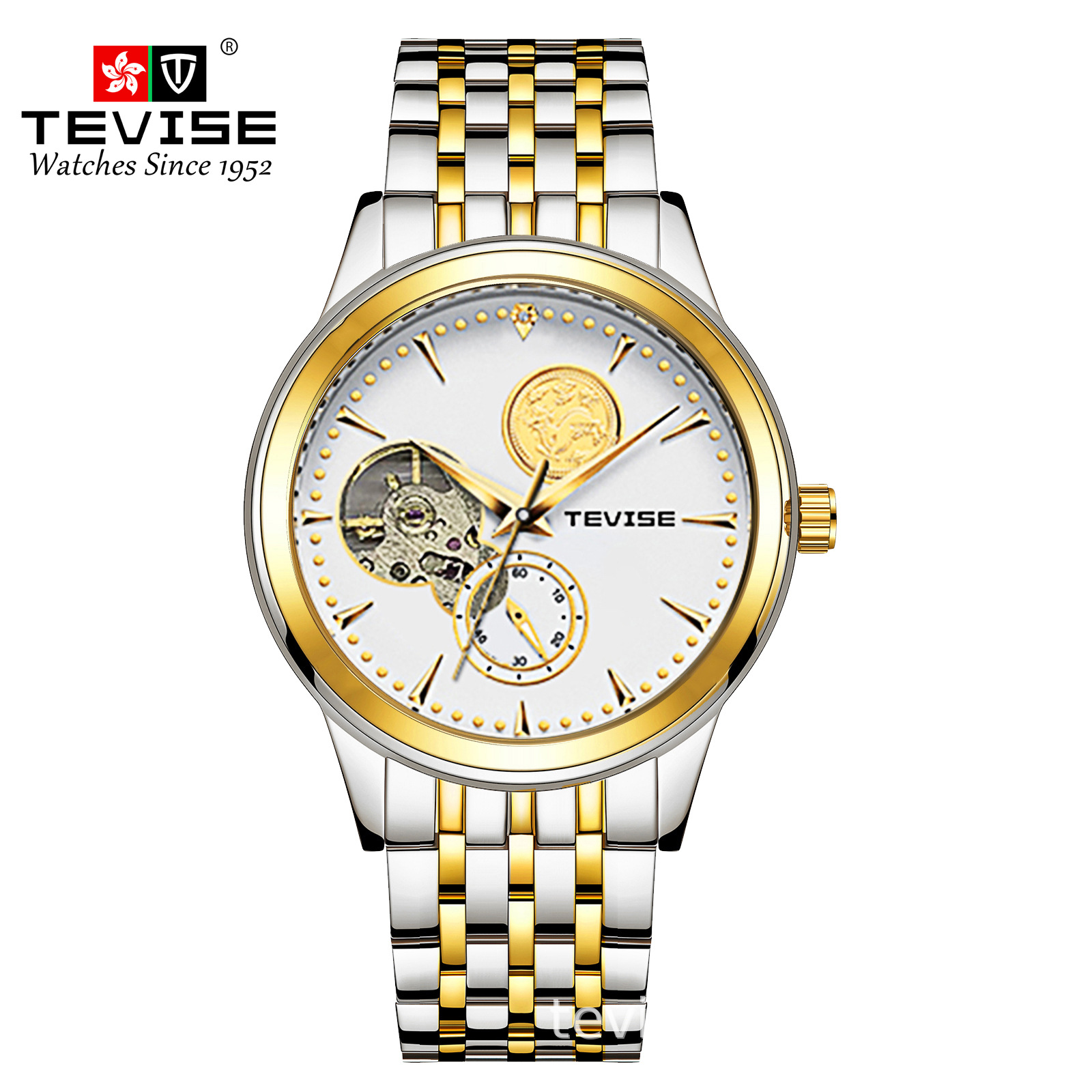 Swiss TEVISE Mechanical Mens Watch Kylin Automatic Waterproof, with Solid Steel Strap Luxury Watch Mens T007 9006