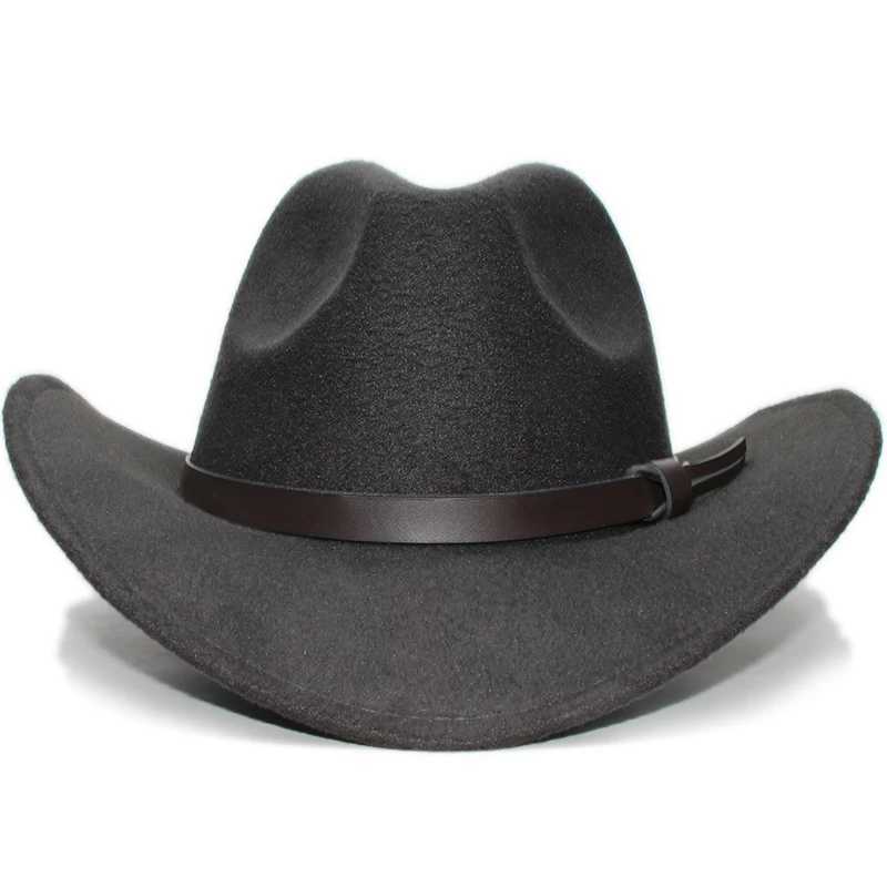Retro Parents Childrens Womens Mens/Childrens Wool Wide Brown Cowboy Western Hat Cowboy Girls Bowling C Coffee Leather Strap (61cm/57cm/54cm) W241225
