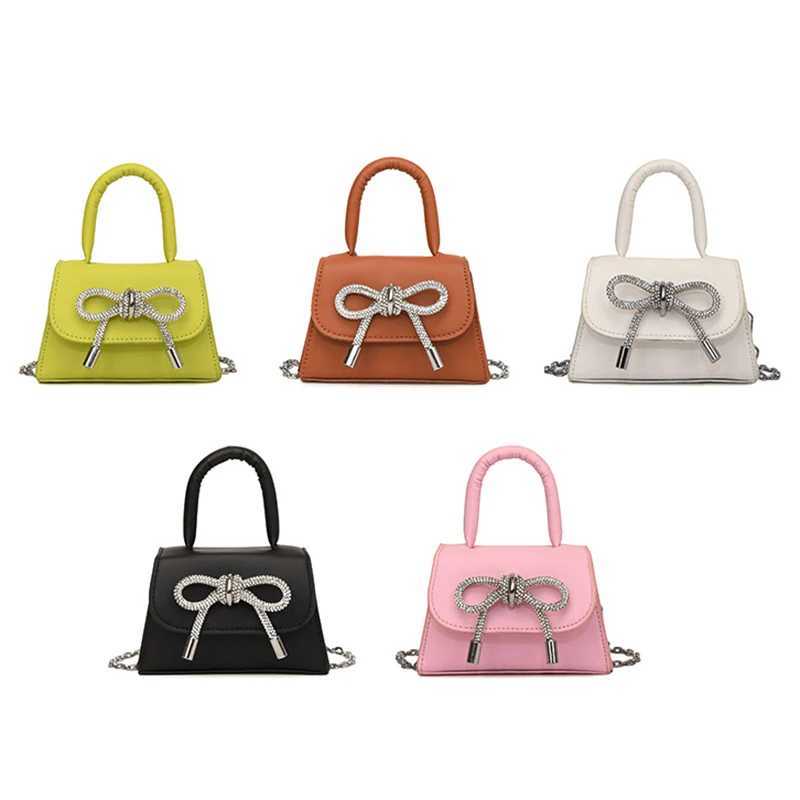 Bow Design Solid Color Mini Shoulder Bag PU Leather Flap Crossbody Bags For Women 2024 Fi Female Chain Purse And HandbagsXJ241225