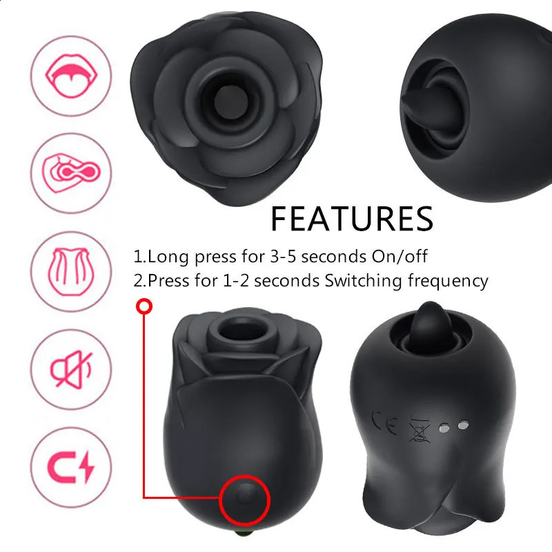Rose Tongue Licking Sucking Sex Toys Silicone Love Egg Female 6 Speed Clitoris GSpot Stimulating Women Breast Vibrator Shop XXX 241226