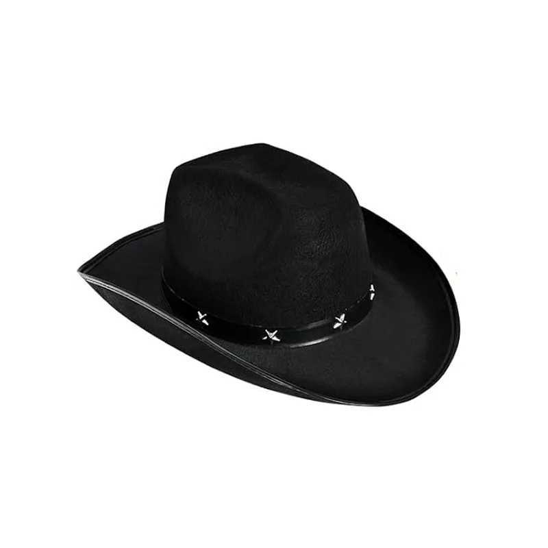 Retro Western Cowboy Hat Star Rivet Black Wool Jazz Hat Mens Ethnic Style Felt Jazz Hat Fedora Hat Hombre Cs W241225