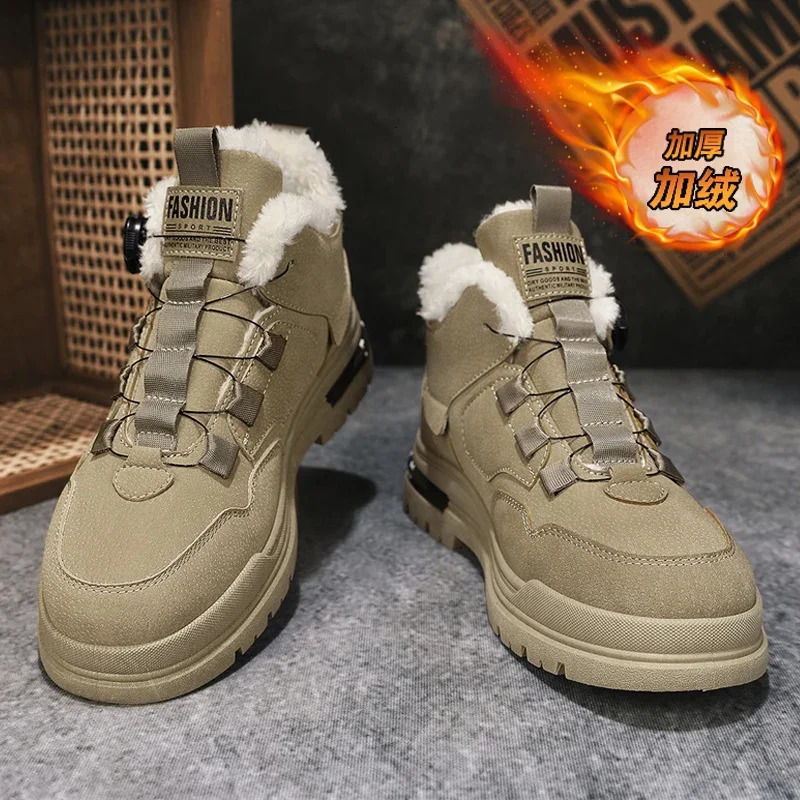 winter fleece hightop mens boots Comfortable work shoes warm waterproof leisure nonslip cotton 241225