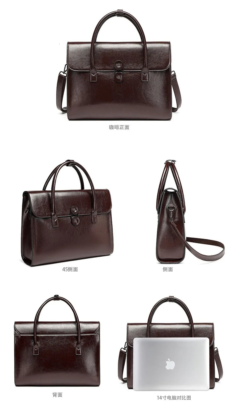laptop handbag Womens briefcase 14 inches for advanced sense protective case storage leather flat bag lawyer bag 241225