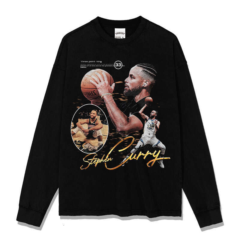 New Warriors Curry Basketball Character Print Short Sleeve T-shirt American Street Style