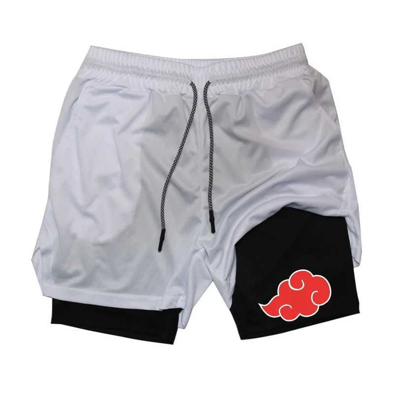 Mens 2 in 1 Performance Shorts Athletic Compression Shorts with Towel Loop Pockets Gym Workout Fitness Running Anime PrintXJ241226