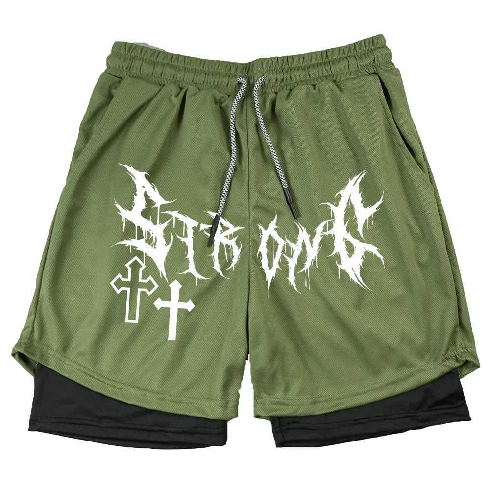 Mens Double Layer 2in1 Shorts Summer Gothic High Street Shorts Compression Quick Dry Breathable Fitness Joggers Casual ShortXJ251025