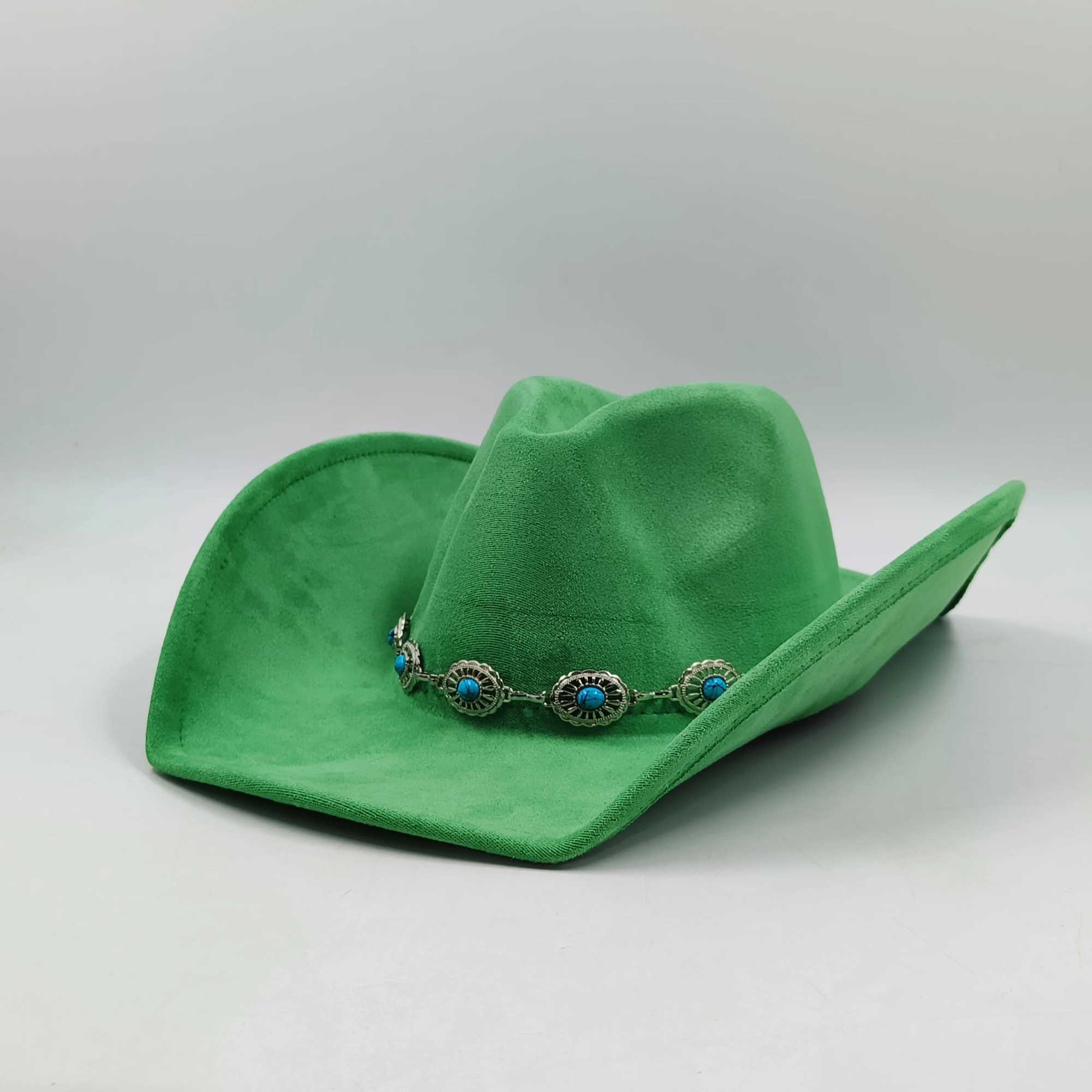 Turquoise cowboy hat vegan hat mens jazz hat suede cowboy hat wide brown fashion Fedora hat solid color Panama grass hat W241225