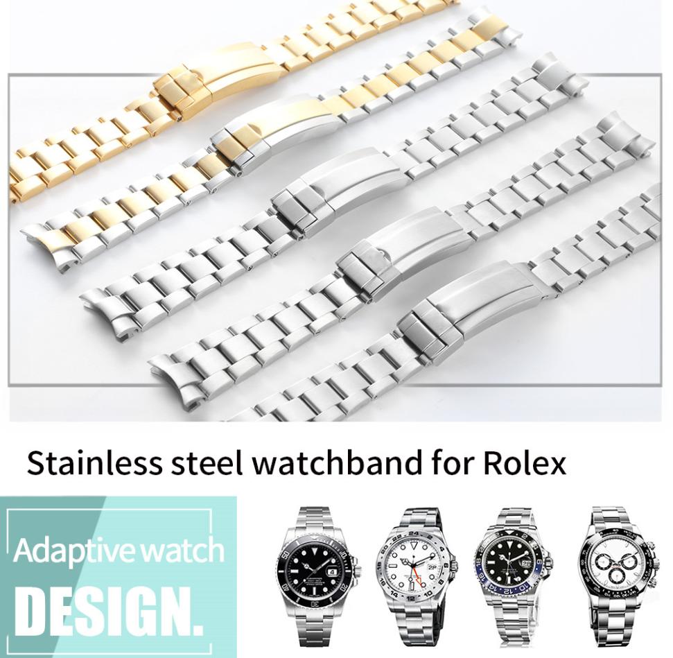 Watchband 20mm Watch Band Strap 316L Stainless Steel Bracelet Curved End Silver Watch Accessories Man Watchstrap for Submariner Go5671555