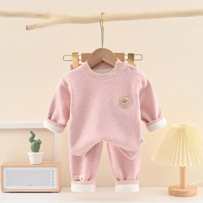 Childrens Padded Thickened Underwear Set Girls Round Neck Blouse Pants Suit Autumn Winter Boys Fashion Casual 2Piece 4M4Y 241225