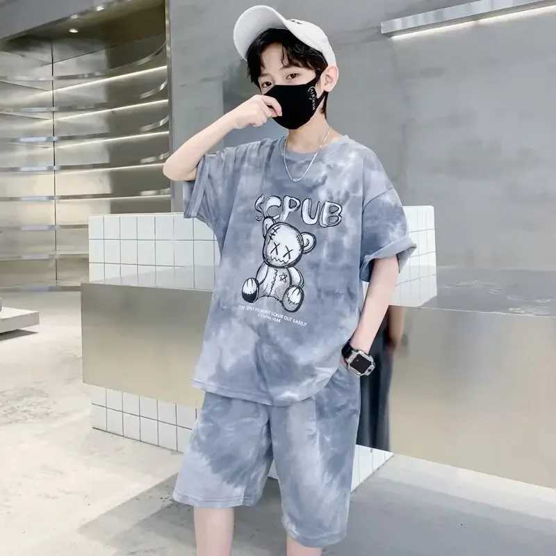 Clothing Sets Summer Children Boy Clothes Set Teenage Girls Tie Dye Tshirts and Shorts 2pcs Suit Kid Cartoon Bear Top Bottom Outfits TracksuitY2412250