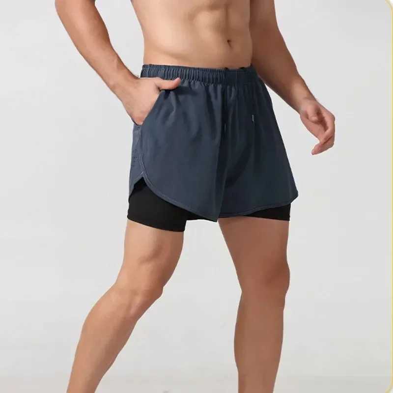 Mens Running Shorts Quick-drying Fitness Black Double Layer Shorts Men New Sport Workout Training Bodybuilding Short PantsXJ241226