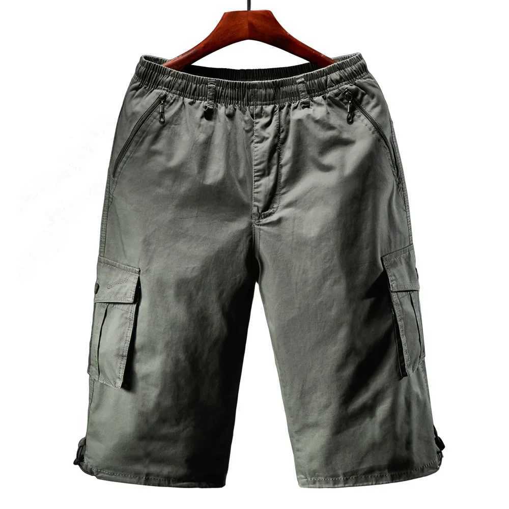 Cargo Shorts Men Zipper Pocket Many Mens Breeche Long Length 3/4 Capri Short Pant Cotton Bermuda Summer 2024 Casual Male ShortsXJ241226