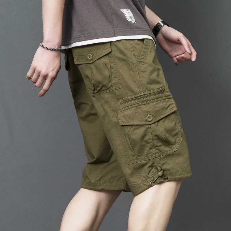 Summer New Mens Cargo Shorts Korean version loose one-fifth pants mens multi pocket straight casual pants W241226