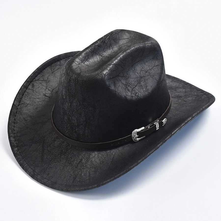 Artificial leather western mens cowboy hat retro gentleman Panama cowboy hat Sombrero Hombre W241225