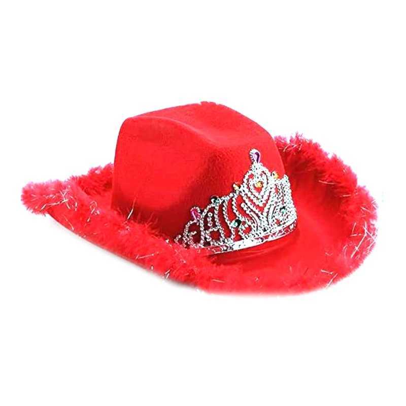 Shiny Tinsel Decorative Womens Cowboy Hat Breathable Cowboy Hat with Feather Curled Brim Felt C Direct Shipping W241225