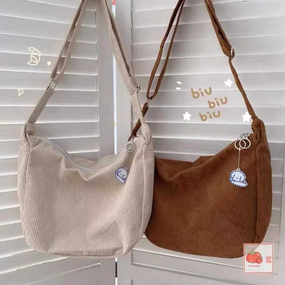Women Canvas Shoulder Bags Korean Fi Female Messenger Crossbody Bag for Girl Students Corduroy Solid Cloth HandbagsXJ241225