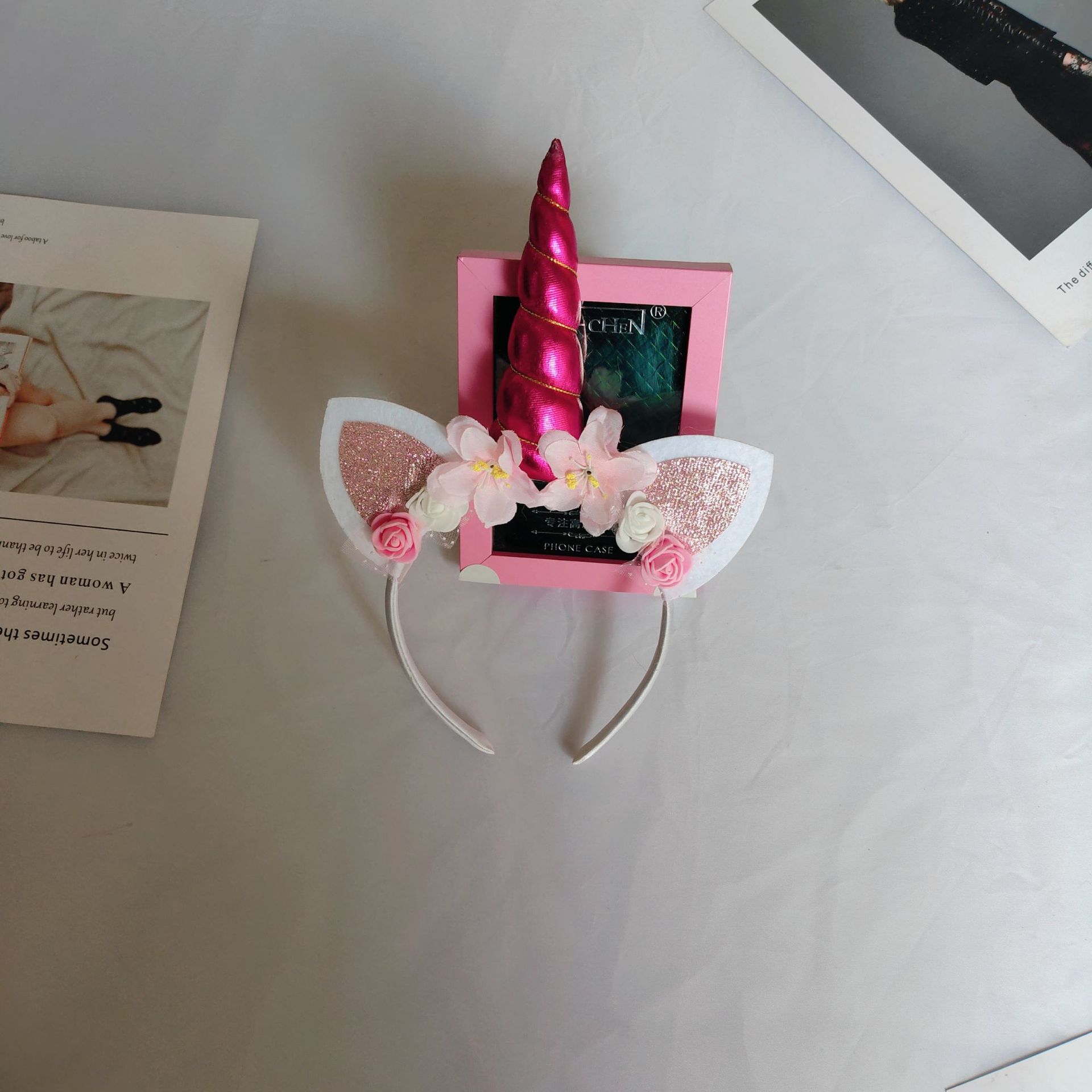 Dream Unicorn Hair Band Simulation Flower Cat's ears (Steamed cat-ear shaped bread) Cowhorn Head Band Party Birthday Children's Performance 