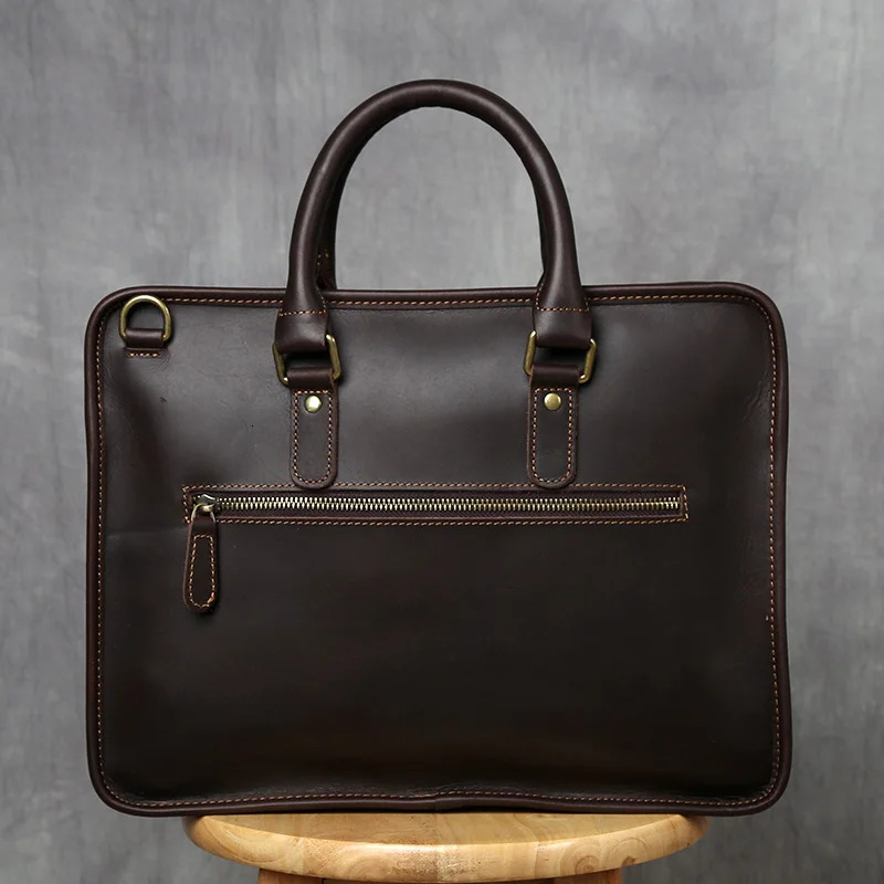 NZPJ Retro Mens Briefcase Leather Laptop Bag Top Layer Cowhide Casual Handbag 14 Inch Business Shoulder Bag Messenger Bag 241225