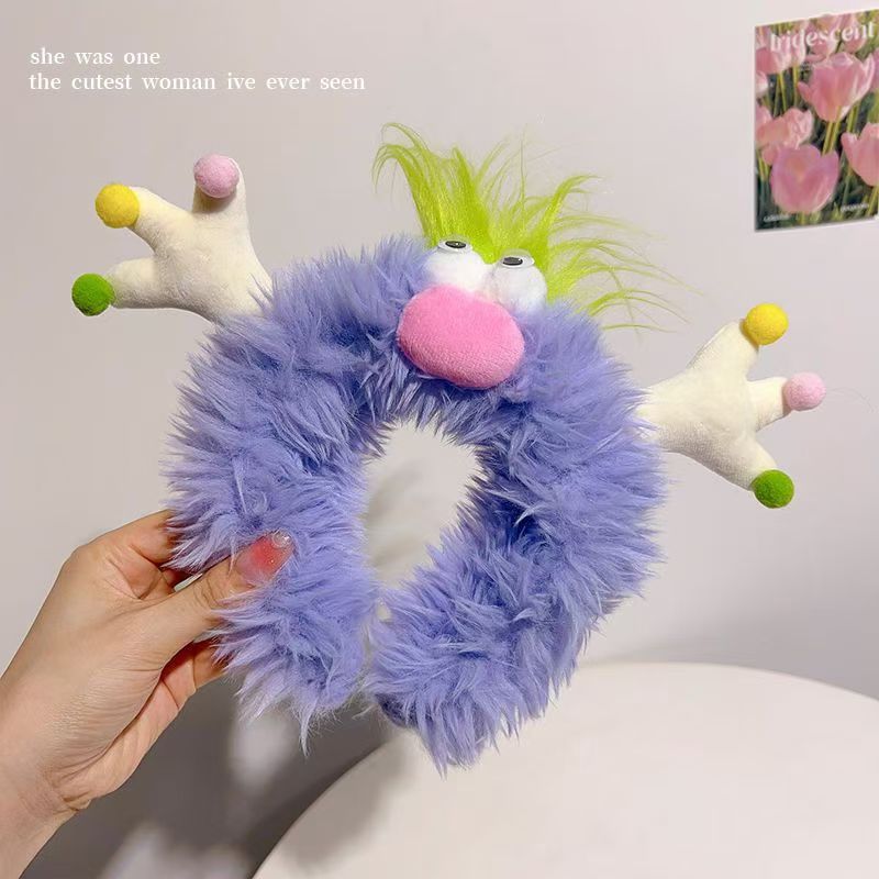 Bizarre Plush Hair Hoop Cute Girl Heart Ugly Cute Face Wash Headband Weird Explosive Hair Ugly Doll Hairpin Hair Accessories