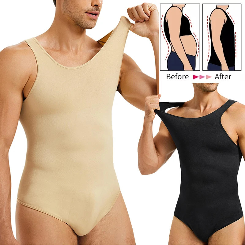 Mens Shapewear Tummy Control Full Body Shaper with Seamless Elastic Round Neck Slimming Bodysuit Sleeveless Undershirts 241225