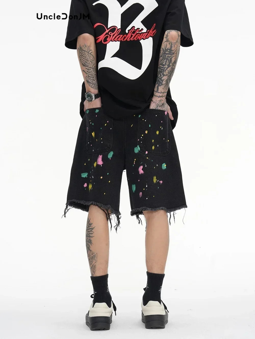 Graffiti Denim Shorts Pathches Flower Jorts Men Vibe Style Baggy Jorts Streetwear Y2k Jeans for Men 241225
