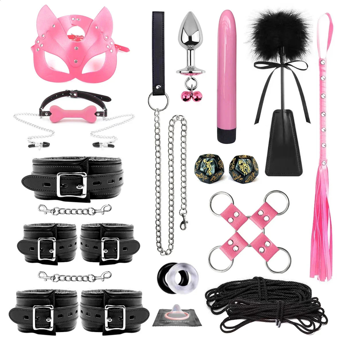 BDSM Bondage Restraint Set Sex Handcuffs Whip Anal Beads Butt Plug Anal Plug Bullet Vibrator Sex Toys for Woman Adult S M Fetish 241226