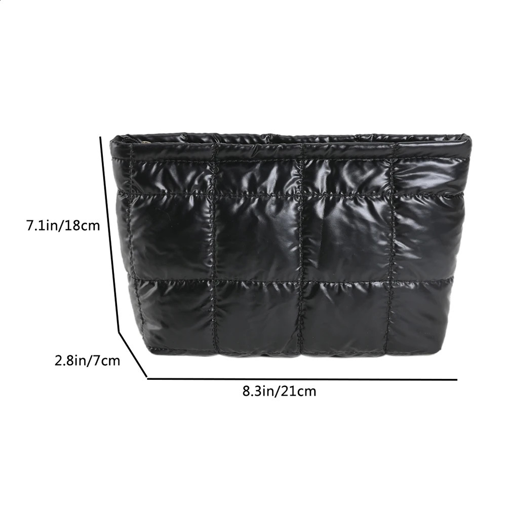Women Makeup Pouch Padded Quilted Makeup Storage Bag Large Capacity Cosmetic Organizer Bag Solid Color Puffer Handbag Clutch 241226