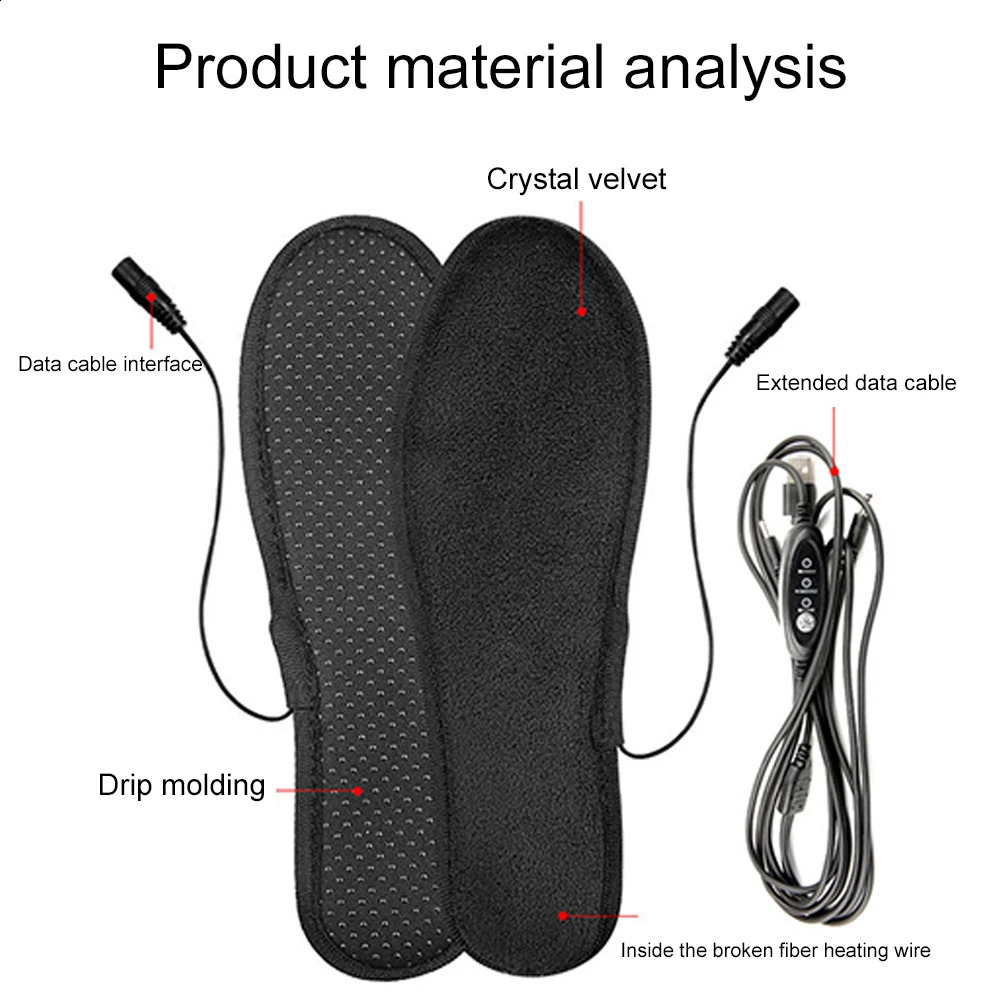 USB Rechargeable Heated Insoles Size 39-46 USB Electric Heated Shoes Pad for Outdoor Skiing Winter Foot Warmers for Women Men 241226