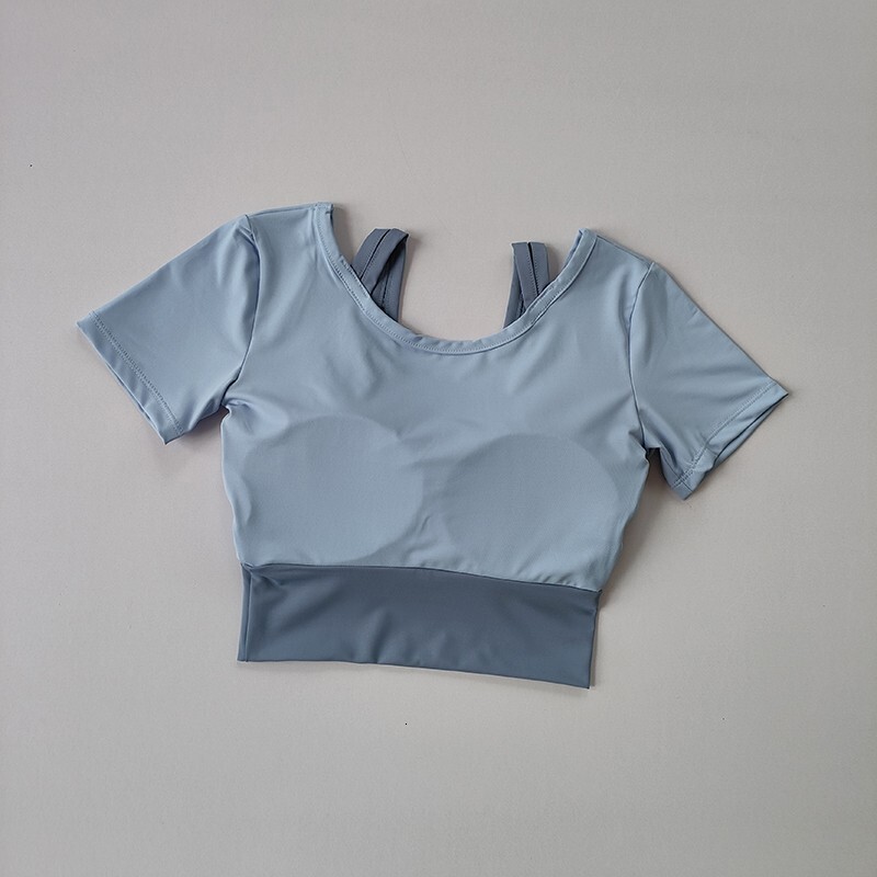 Women's Padded Yoga Shirts Short Sleeve Sports Crop Top Fiess Gym Workout T-Shirt Sexy Cropped Running Tights Clothing