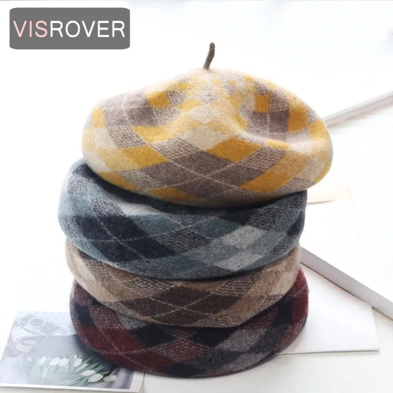 Fashion Top Quality Woman Winter Hat For Women Wool Plaid Beret Female Soft 100% Wool Hat Women Real Wool Boina Gift Wholesales 241226