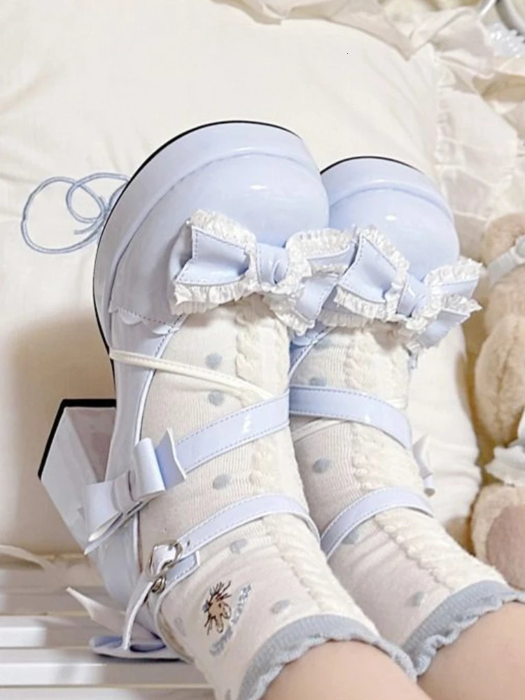 Cute Girl Lolita High Heels Shoes Women Sweet Waterproof Platform High Heels Female Bow Japanese Style Holiday Single Shoes Lady 241225