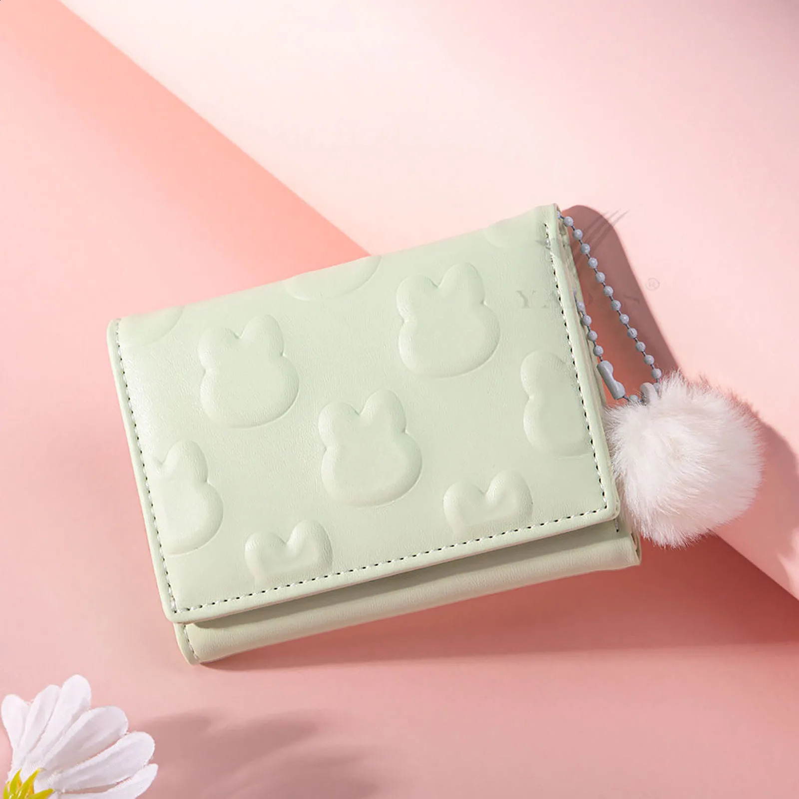Cute Cartoon Rabbit Coin Purse Women Short Foldable PU Wallet Card Holder Pink Clutch Bags Trendy Candy Color Wallets 241224