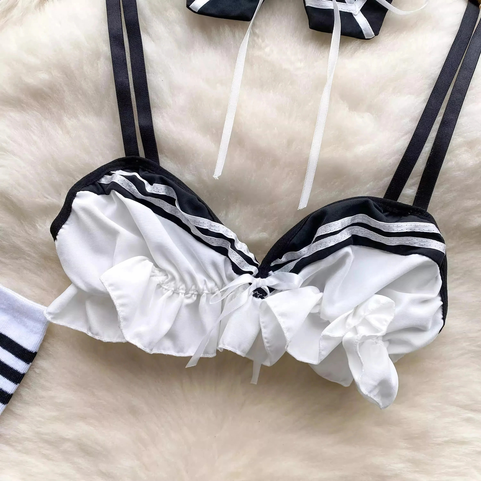 Japan Girls Vintage Cosplay Costume Sexy JK Uniform Skirt Suits Pajamas Outfits Erotic Striped Bow Tie Pleated Skirts Set 241226