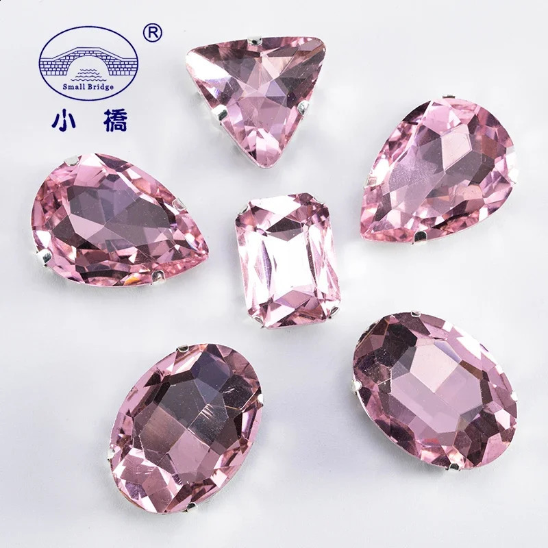 Glitter Mixed Shape Glass Rhinestones For Clothes Pink Flatback Craft Gems Crystal Sew On Rhinestone With Claw 50PCS/PACK S048 241226