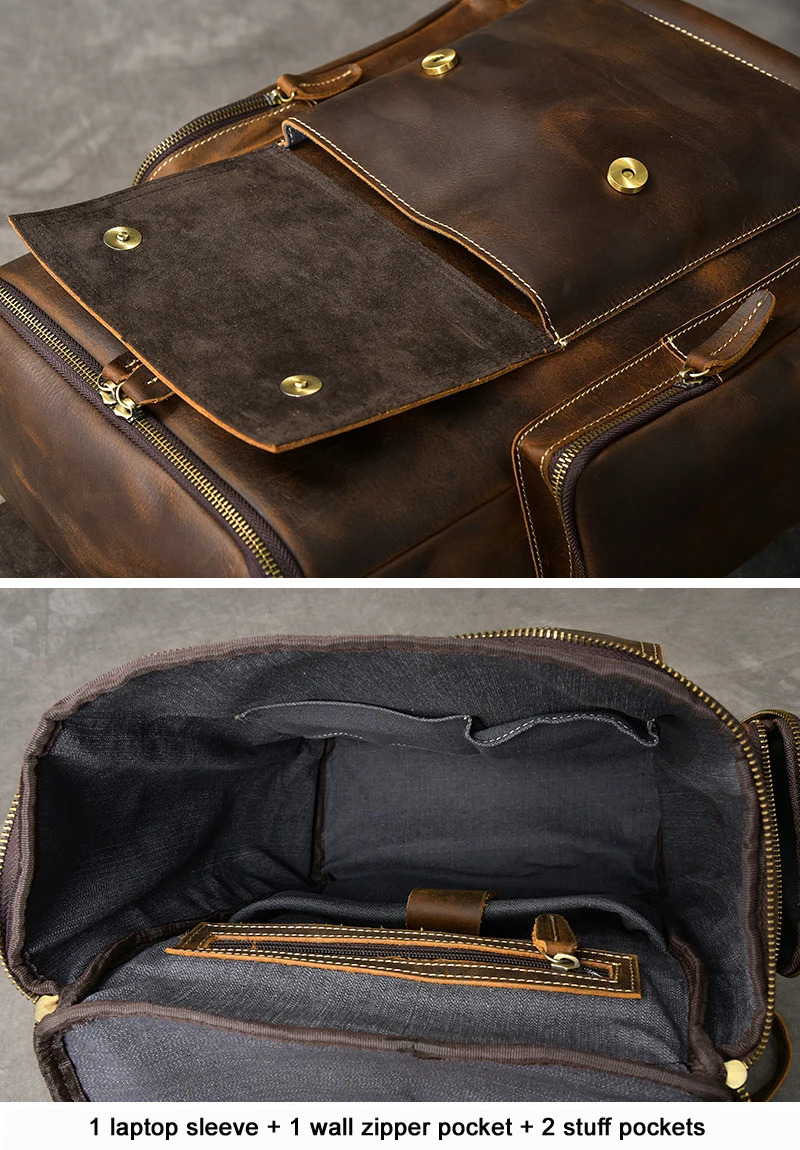 Vintage Crazy Horse Genuine Leather Backpack Men Leather Bagpack Climbing Rucksack male Large Hiking Backpack M814 241225