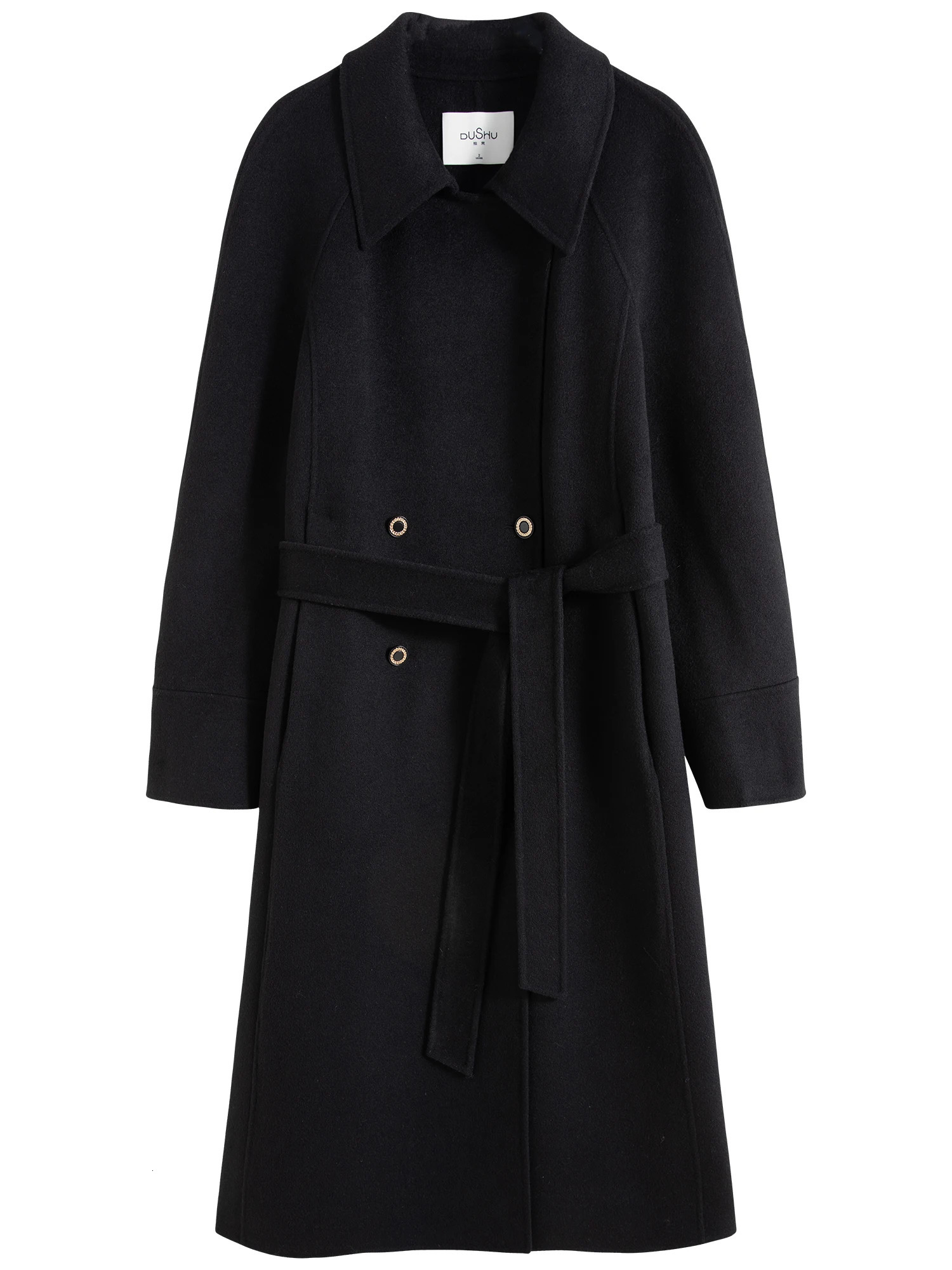 DUSHU 100 Wool Plus Size Small Lapel Doublebreasted Doubleside Coat For Women 2024 Winter Thick 24DS84408 241225