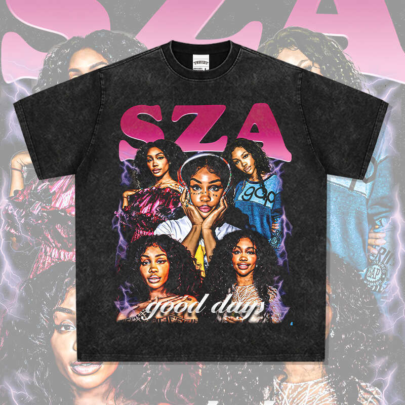 American hip-hop Shisha SZA printed short T-shirt, loose and versatile, long sleeved round neck hooded sweatshirt