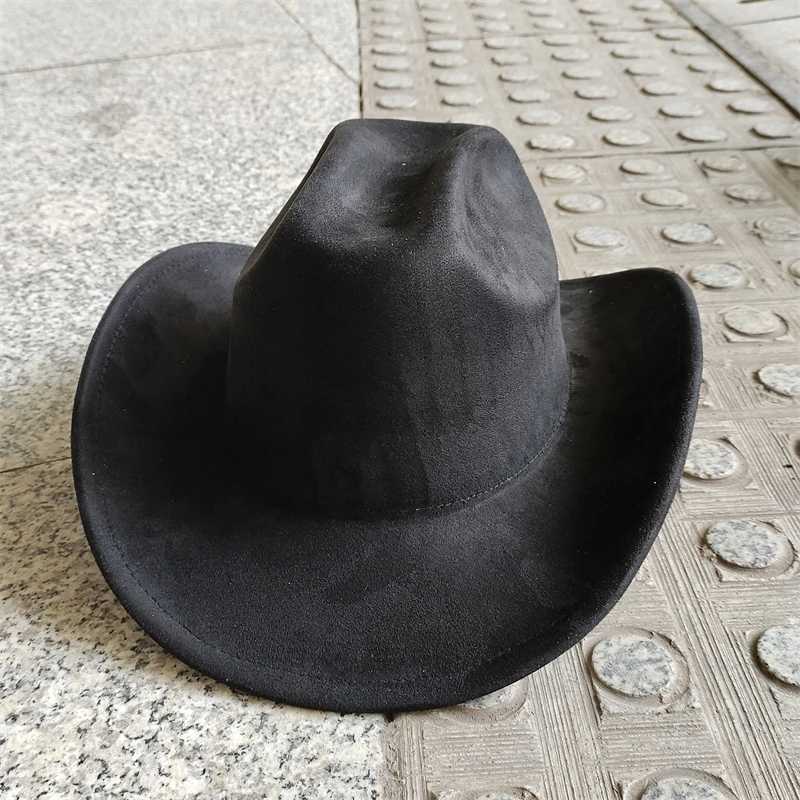 Suede Cowboy Hat Mens Automatic Winter Double Concave New Western Cowboy Hat Solid Retro Hat Wholesale Sombrero Vaquero Mujer W241225