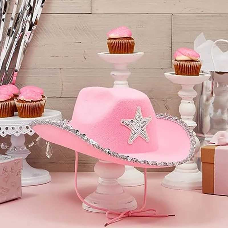 Felt Cowboy Hat Western Cowgirl Hat Costume Glitter Hats C for Kids Boys Girls W241225