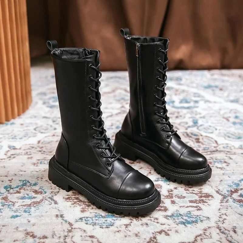 Thick soled boots for womens retro British style spring autumn and winter Korean version fashion versatile boots 241226