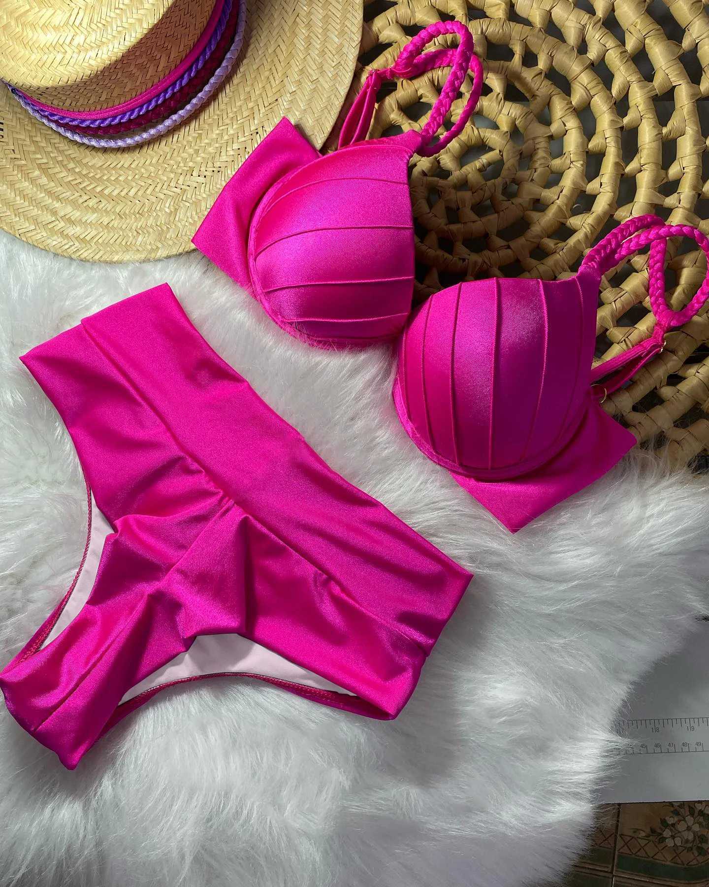 Cheap push up bikini womens swimsuit solid apron womens swimsuit retro womens swimsuit high waisted Biquini swimsuitW241225