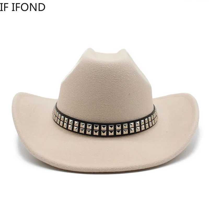 New artificial wool womens western cowboy hat retro gentleman felt Fedoras hat cowboy girl church jazz C Sombrero Hombre W241225
