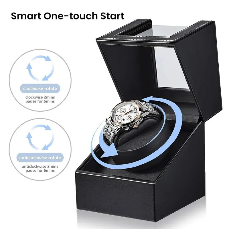 Classic Single Watch Winder for Automatic Watches Auto Watch Winder Box with Quiet Motor Leather Watch Rotator AC Adapter 241226