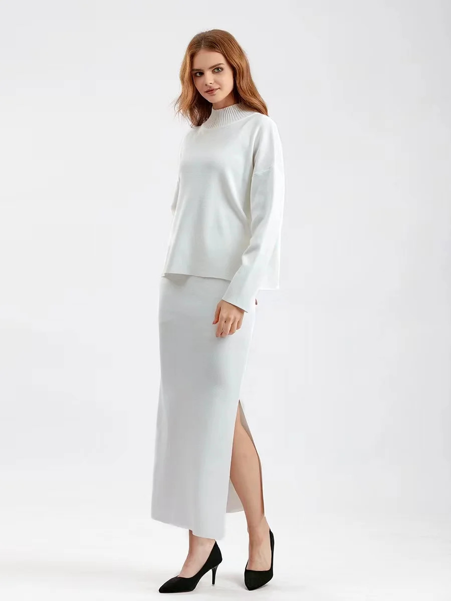 2024 Fashion Autumn Winter Sweater Two Pieces Suit Elegant Loose Warm PulloversLong Skirt Female Casual Knitted Sets 241220